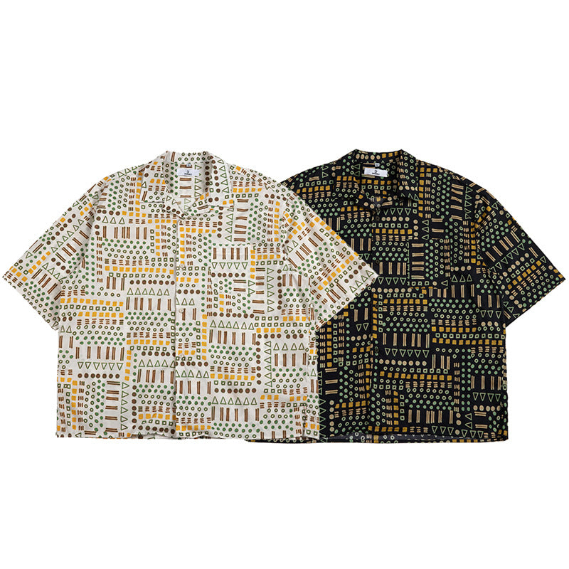Geometric pattern loose silhouette aloha shirt