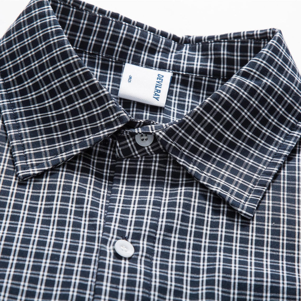 Classic navy check long-sleeved shirt