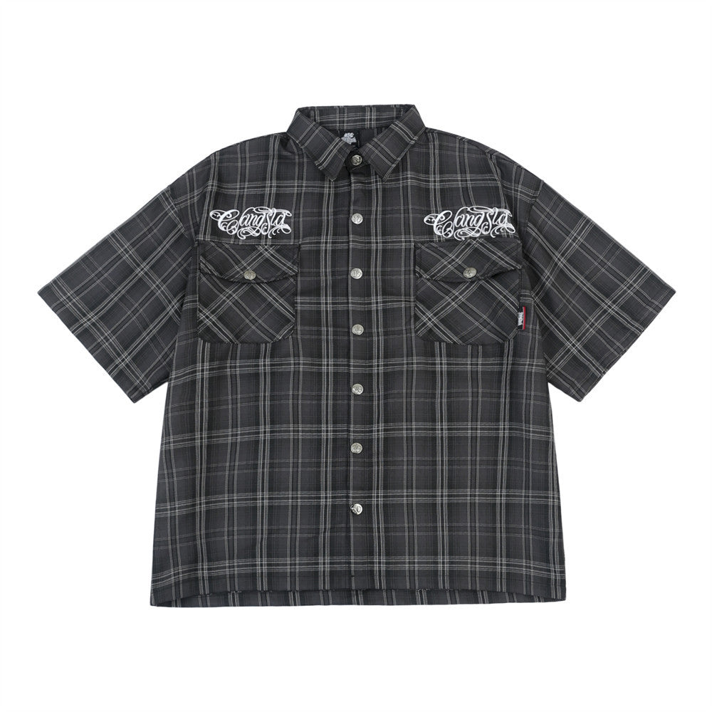 Embroidered polo shirt, checked short-sleeved shirt