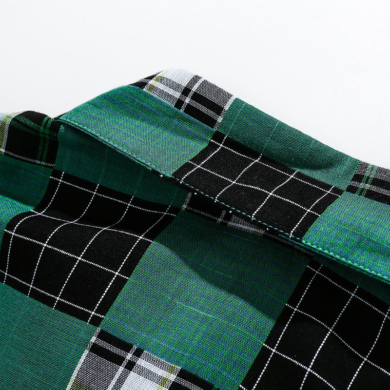 Green Plaid Letter Print Shirt