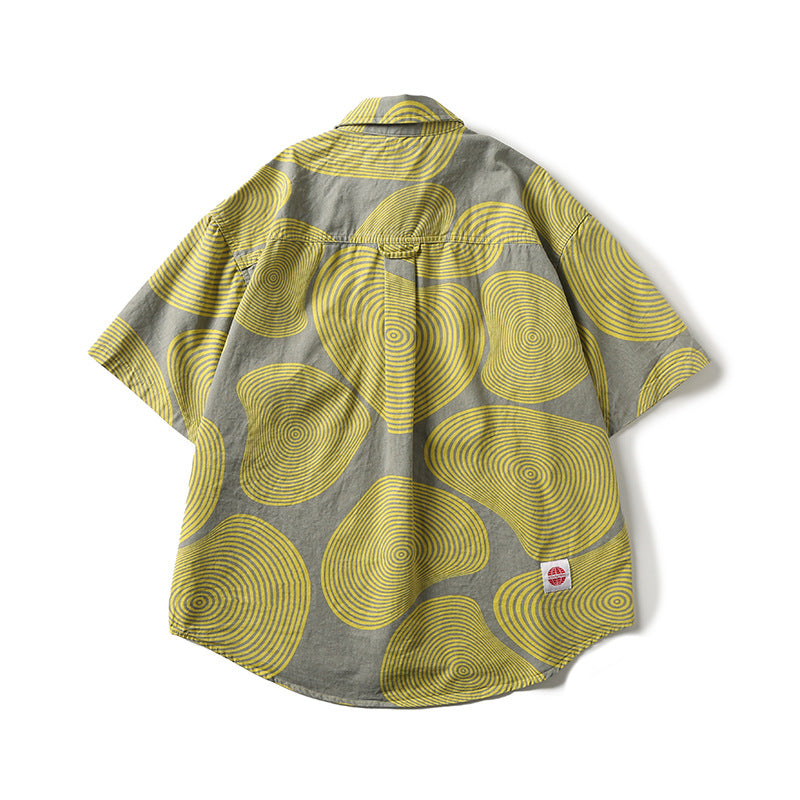 Fashion yellow printed short sleeve shirt