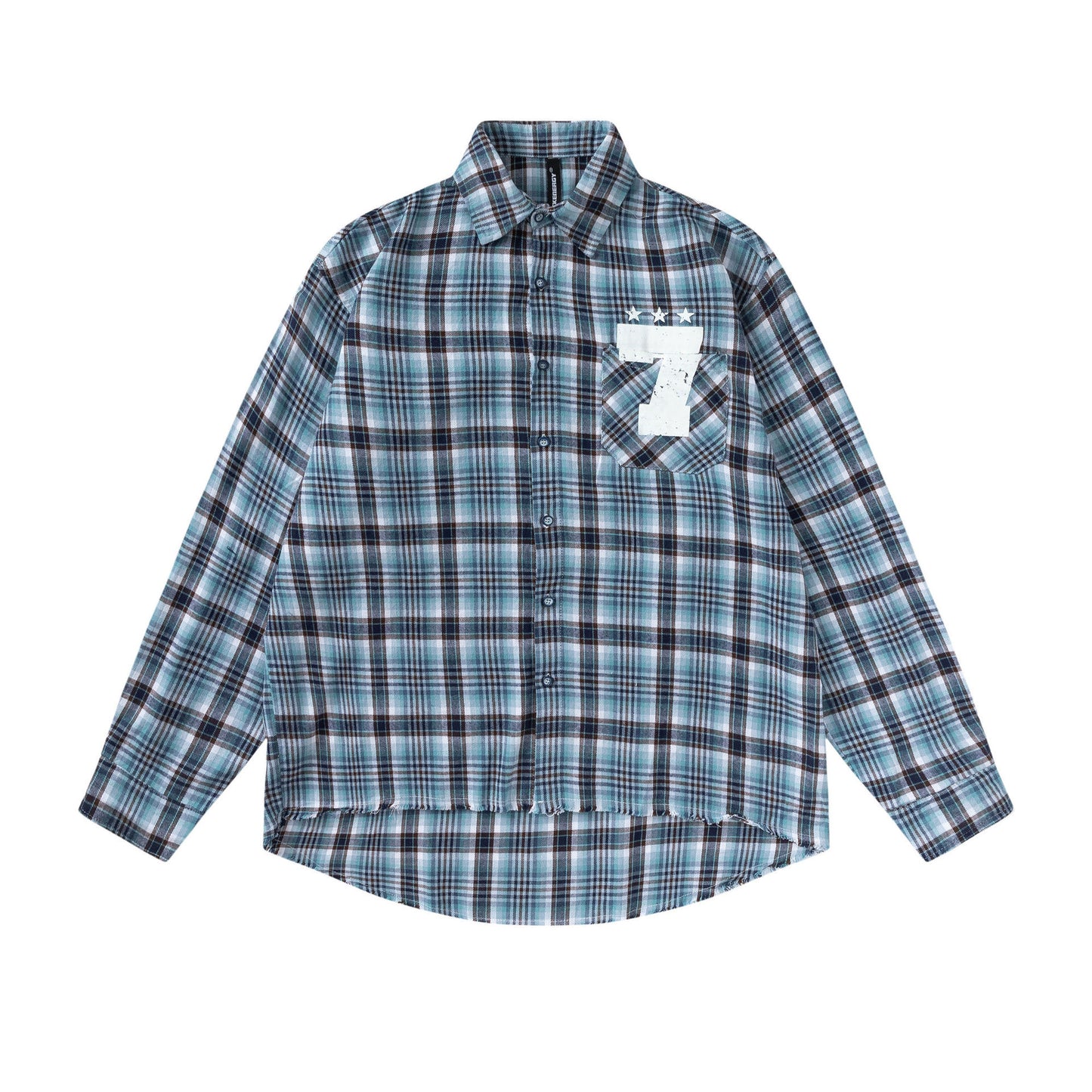 Classic check pattern alphabet and number long-sleeved shirt