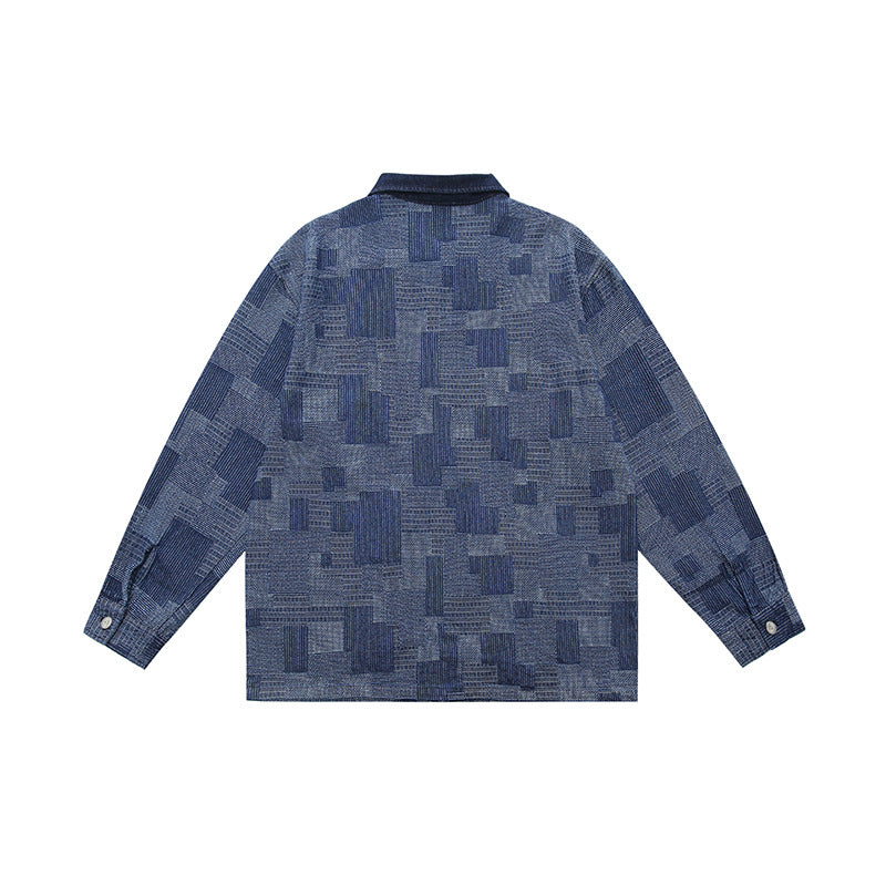 Jacquard woven patchwork denim jacket