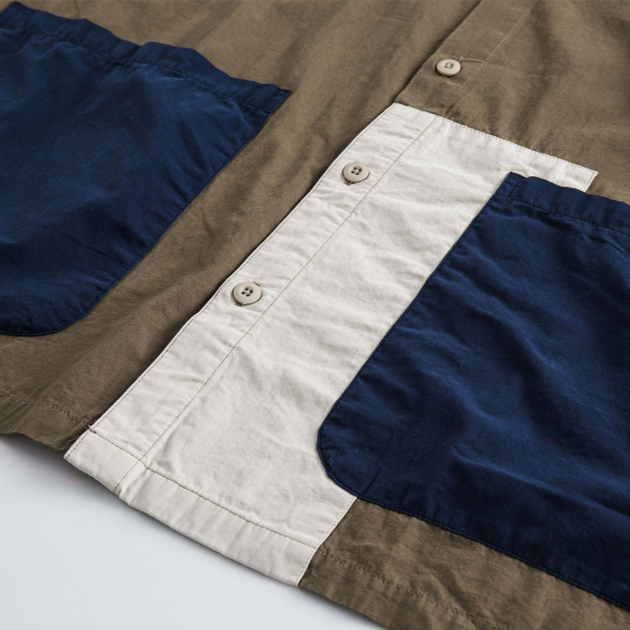 Color-block patch multi-pocket work shirt