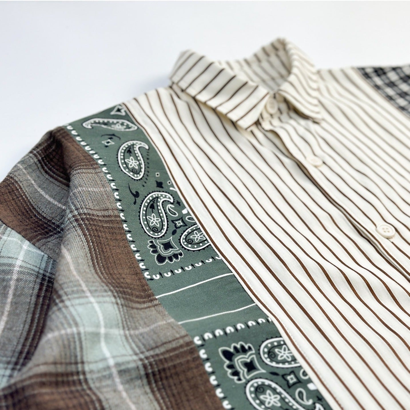 Ethnic check pattern striped short sleeve shirt