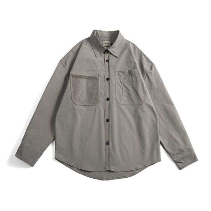 Plain long-sleeved shirt with mesh pocket