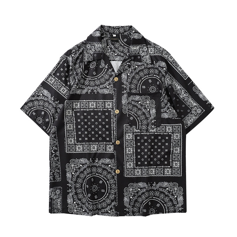 Indigo Dye Ethnic Patchwork Cashew Nut Pattern Shirt