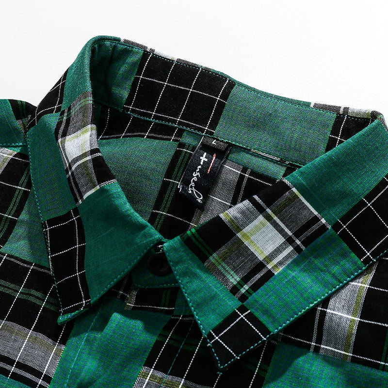 Green Plaid Letter Print Shirt