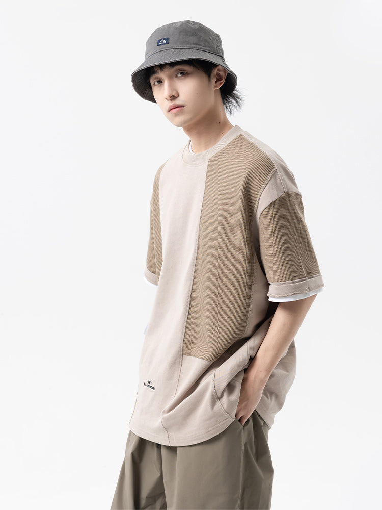 ワッフルパッチワーク 配色切替Tシャツ