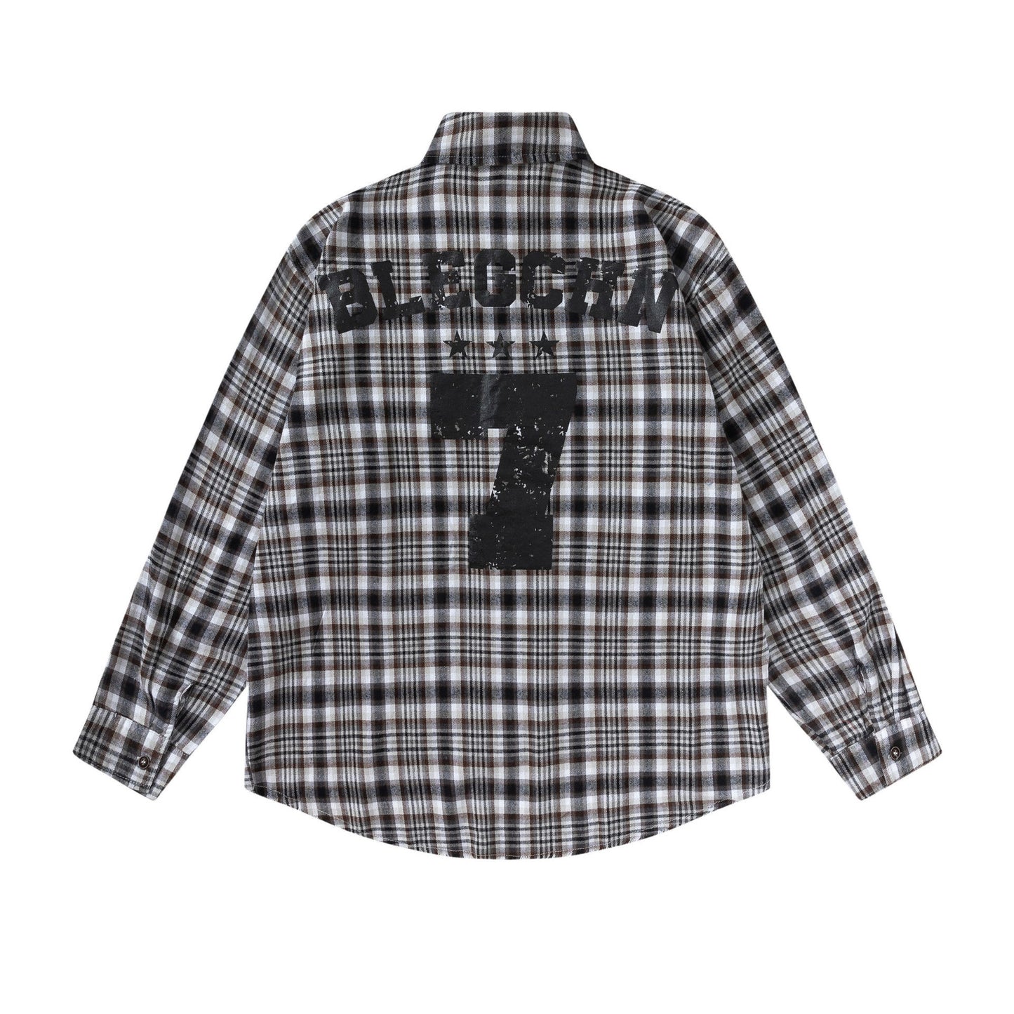 Classic check pattern alphabet and number long-sleeved shirt