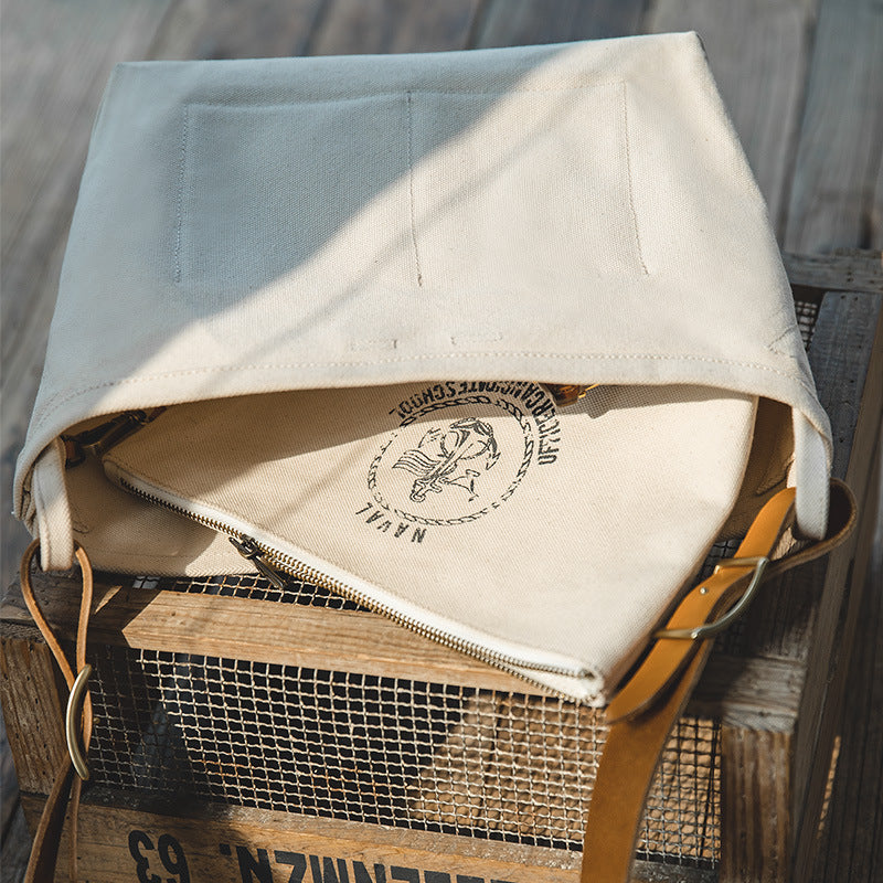 Leather strap Heavyweight cotton canvas bag-in-bag