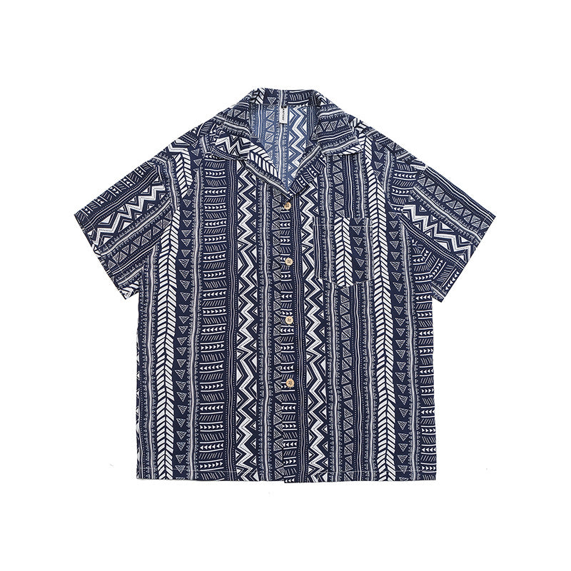 Ethnic pattern Cuban shirt 2 colors