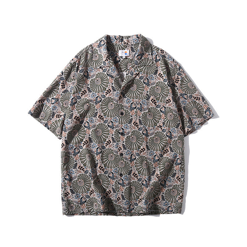 Hawaiian Print Men's Cuban Collar Short Sleeve Shirt
