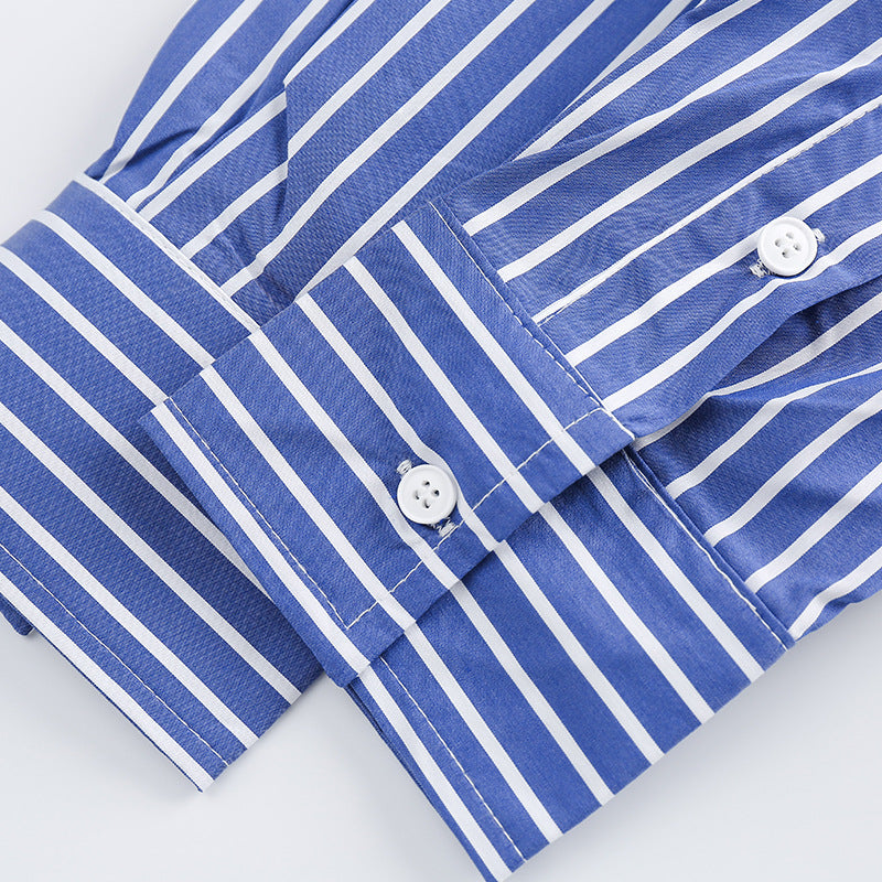 Striped long-sleeve shirt with button pockets