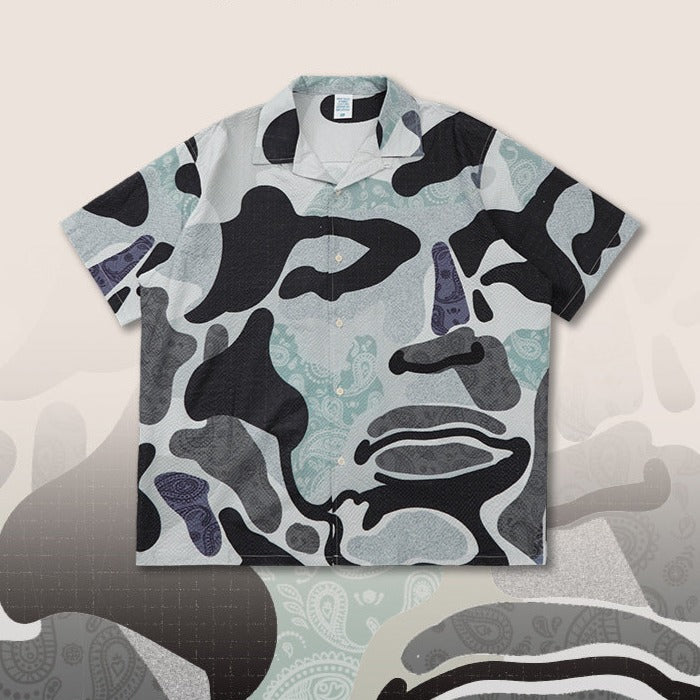 Camouflage cashew print Cuban collar shirt
