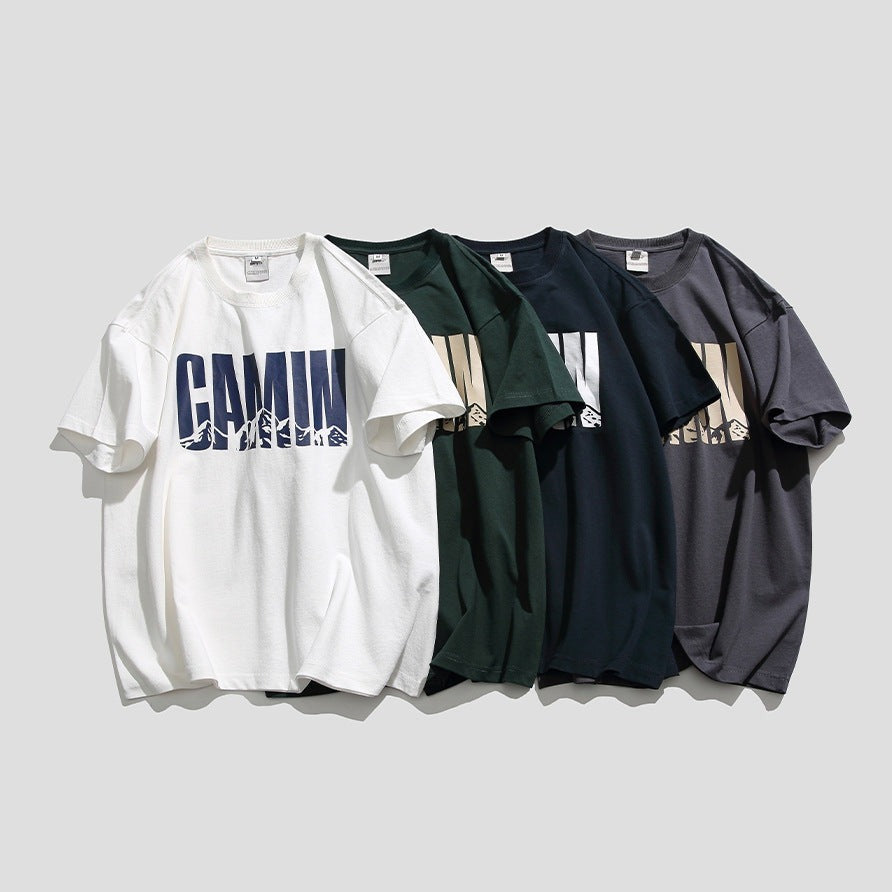 Summer cotton 240g round neck alphabet short sleeve T-shirt