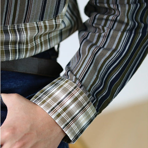 Yarn-dyed multi-stripe and check shirt