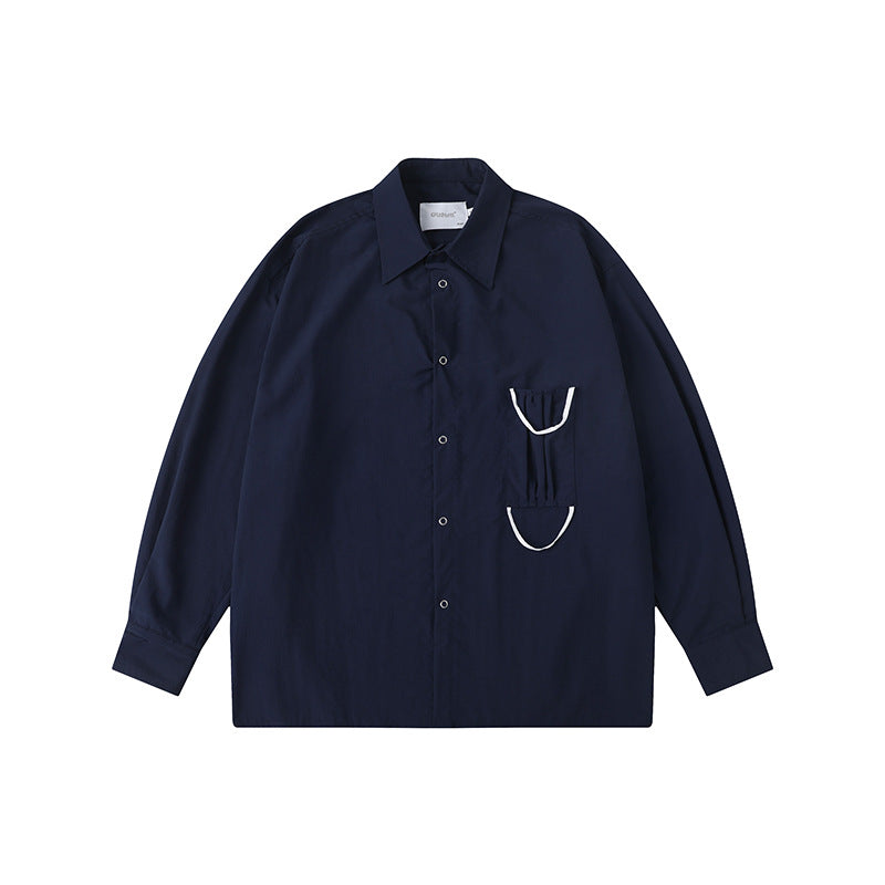 Fashionable plain long-sleeved shirt with pocket