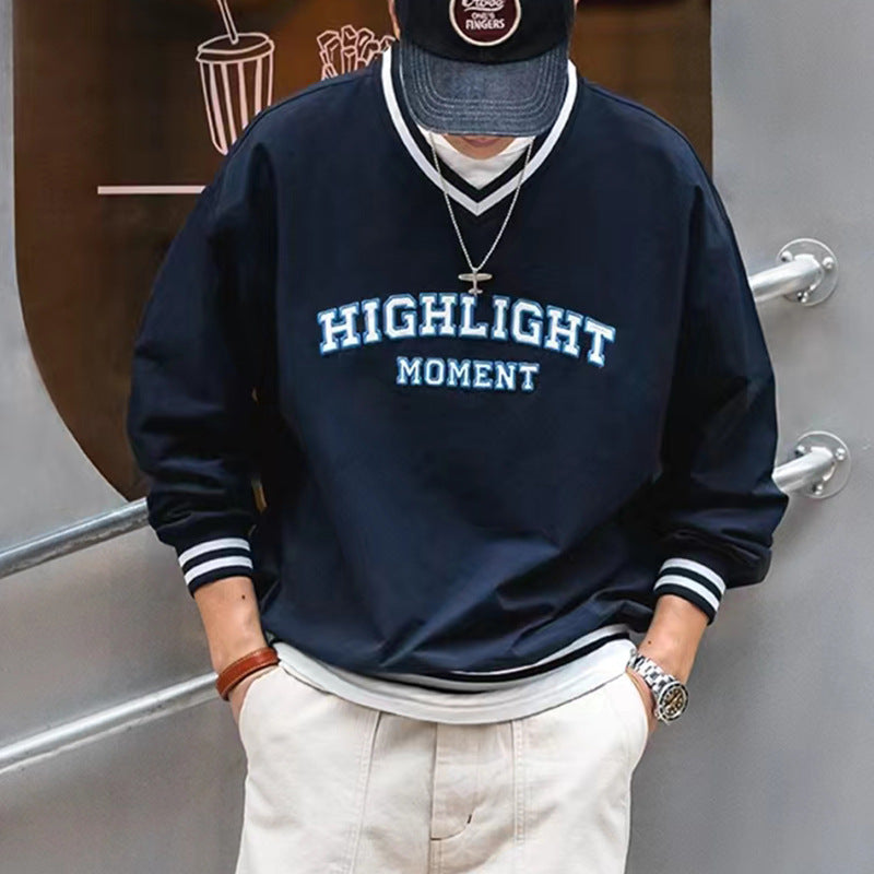 "Highlight Moment" three-dimensional embroidery V-neck baseball T