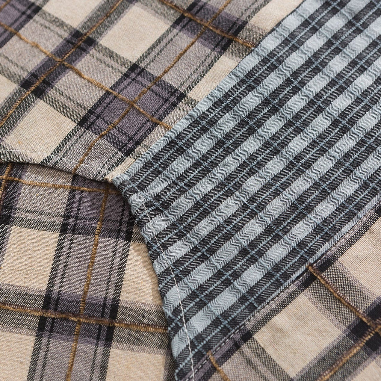 Irregular check pattern striped long sleeve shirt