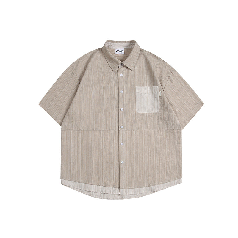 Fake layered pocket short sleeve shirt