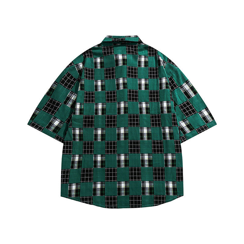 Green Plaid Letter Print Shirt