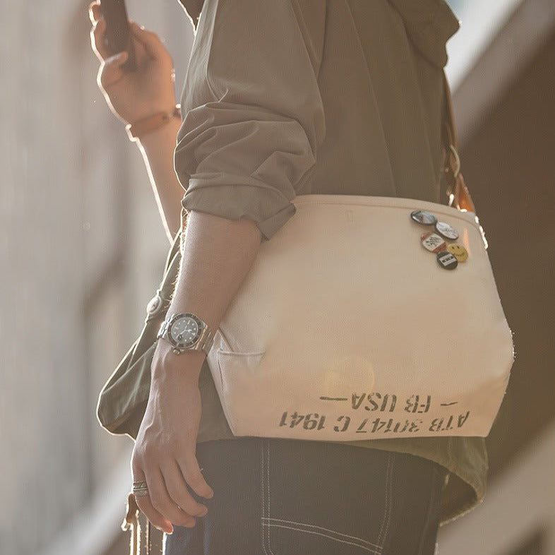 Leather strap Heavyweight cotton canvas bag-in-bag