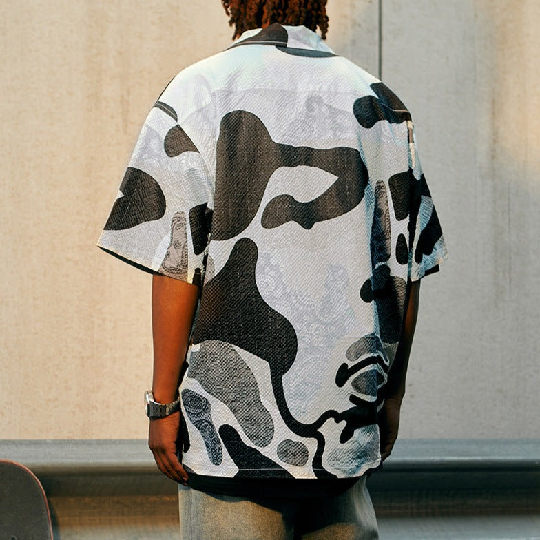 Camouflage cashew print Cuban collar shirt