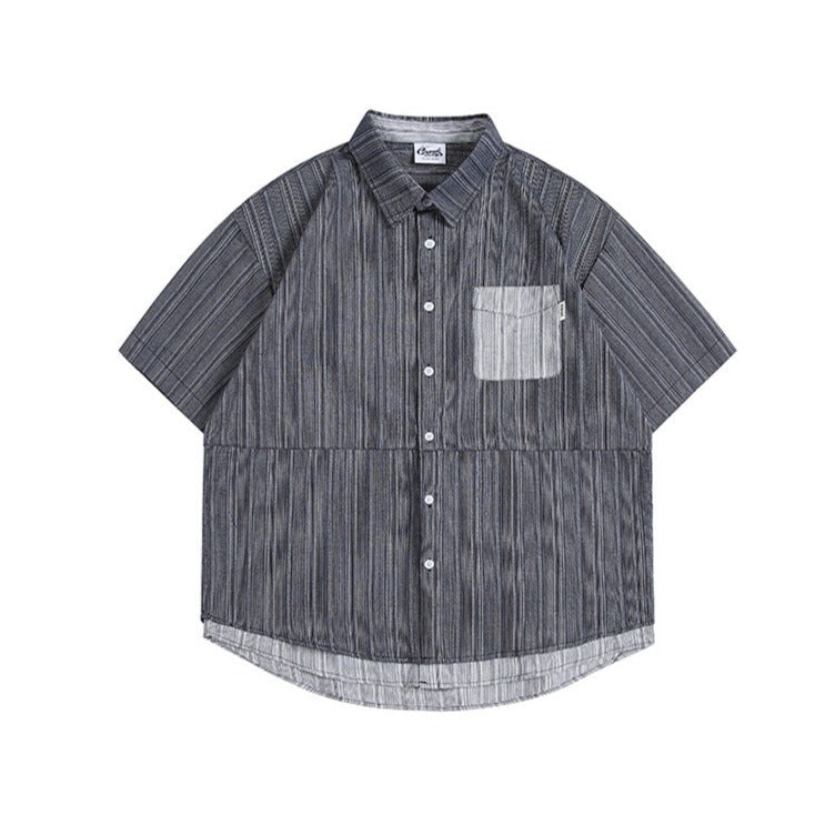 Fake layered pocket short sleeve shirt