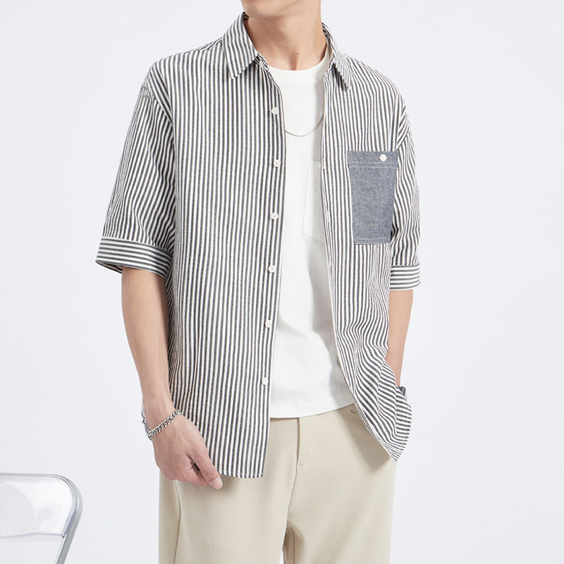 Luxurious striped short sleeve work shirt