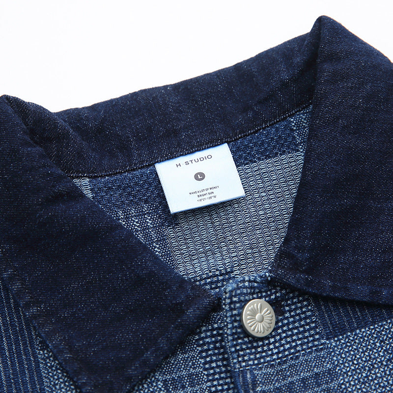 Jacquard woven patchwork denim jacket