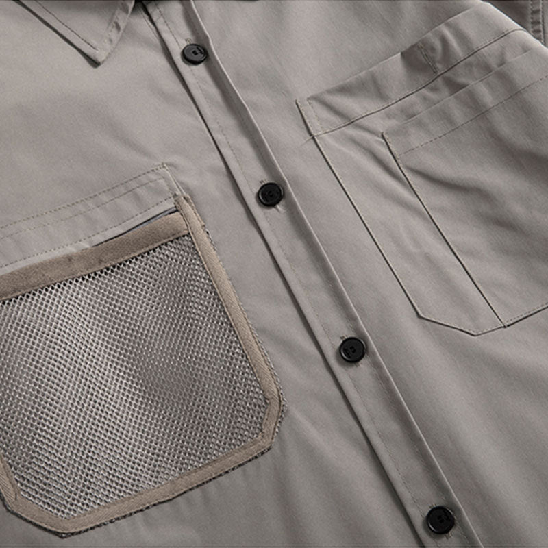 Plain long-sleeved shirt with mesh pocket