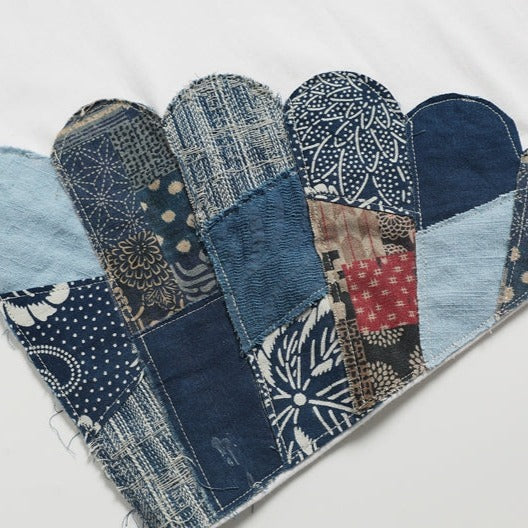 Indigo dyed & vintage BORO patchwork short-sleeved T-shirt