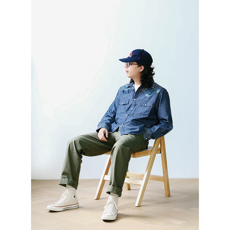 Patchwork Ethnic Denim Work Shirt