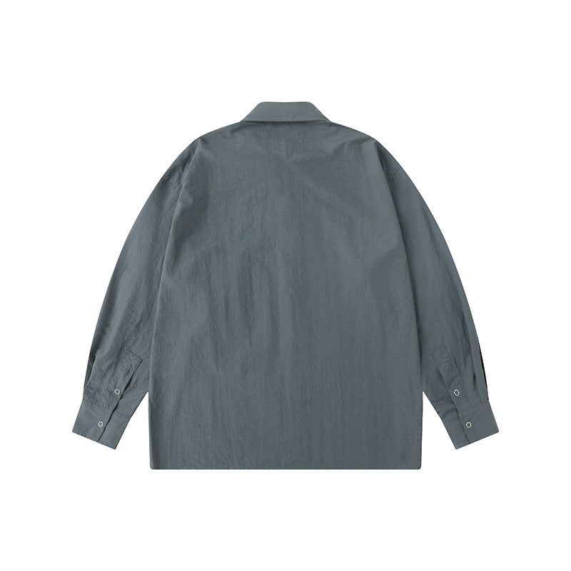Fashionable plain long-sleeved shirt with pocket