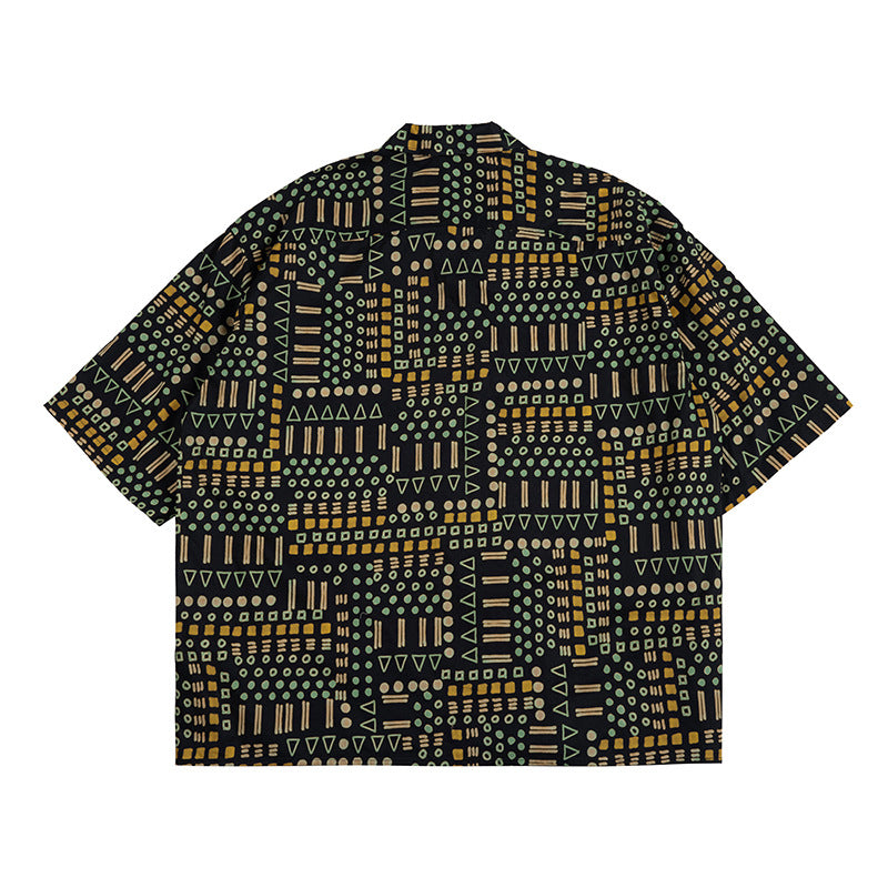 Geometric pattern loose silhouette aloha shirt