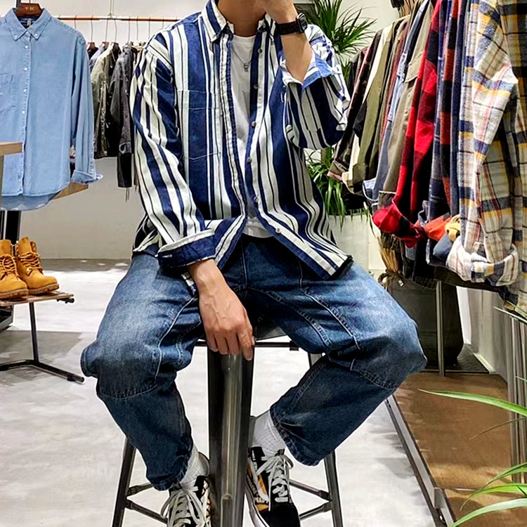 Colorful striped cotton denim shirt