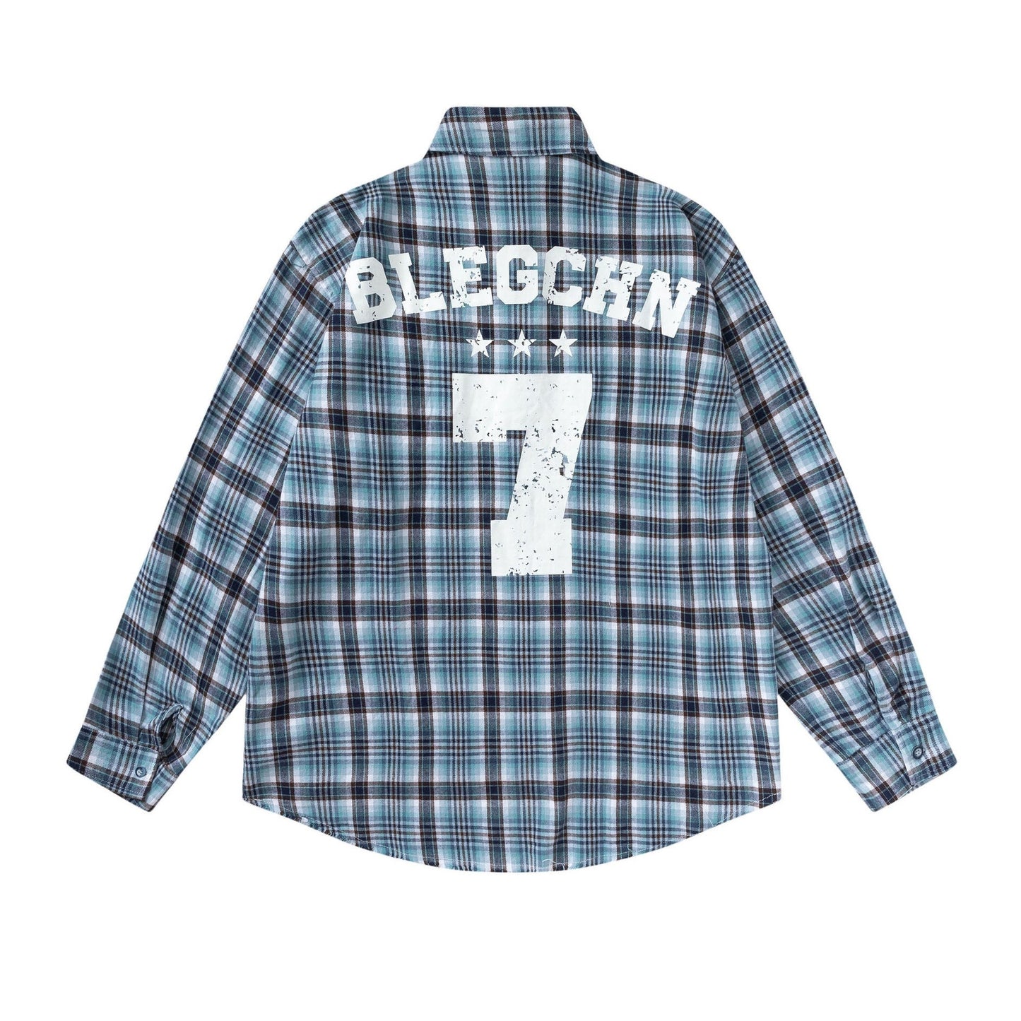 Classic check pattern alphabet and number long-sleeved shirt