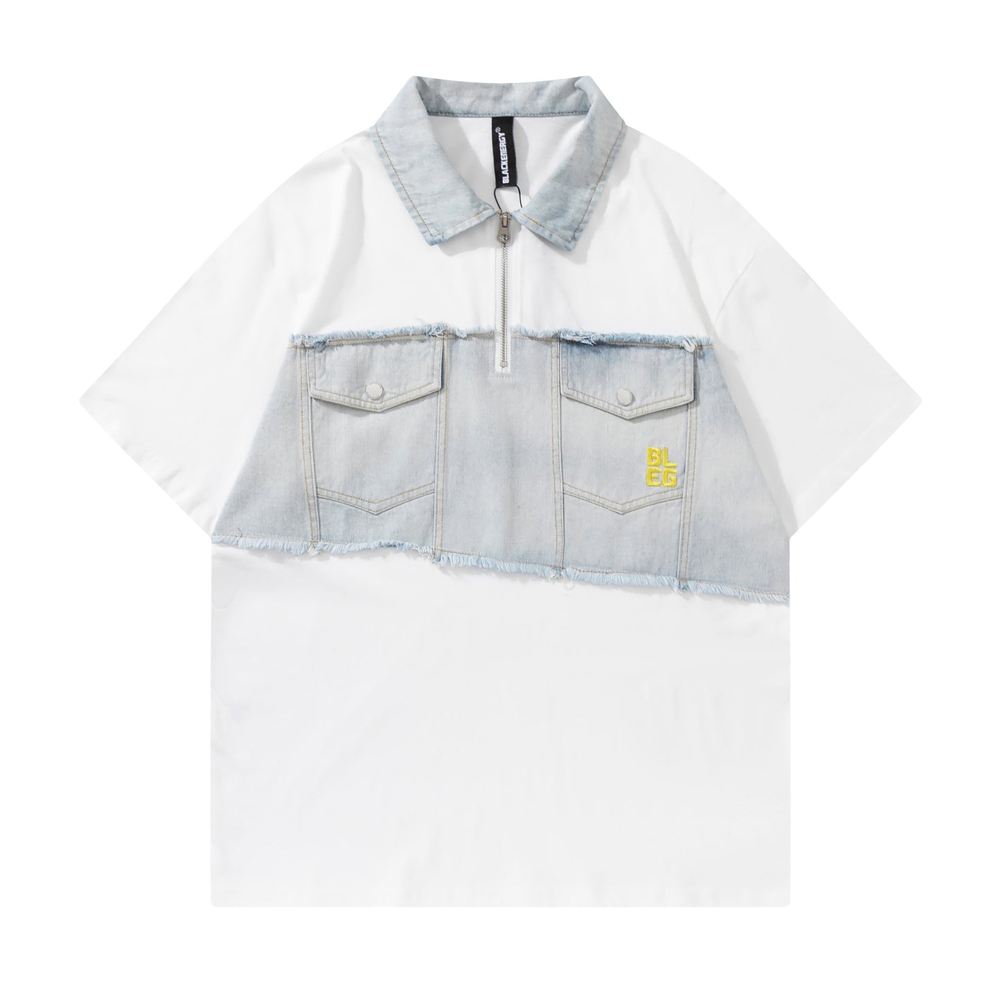 Denim zipper polo shirt