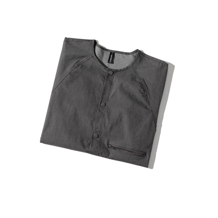 Unique no-collar plain short-sleeved shirt
