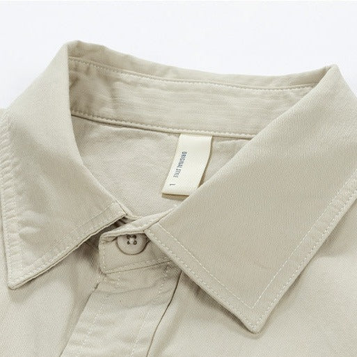 Embroidered plain cotton long-sleeved shirt