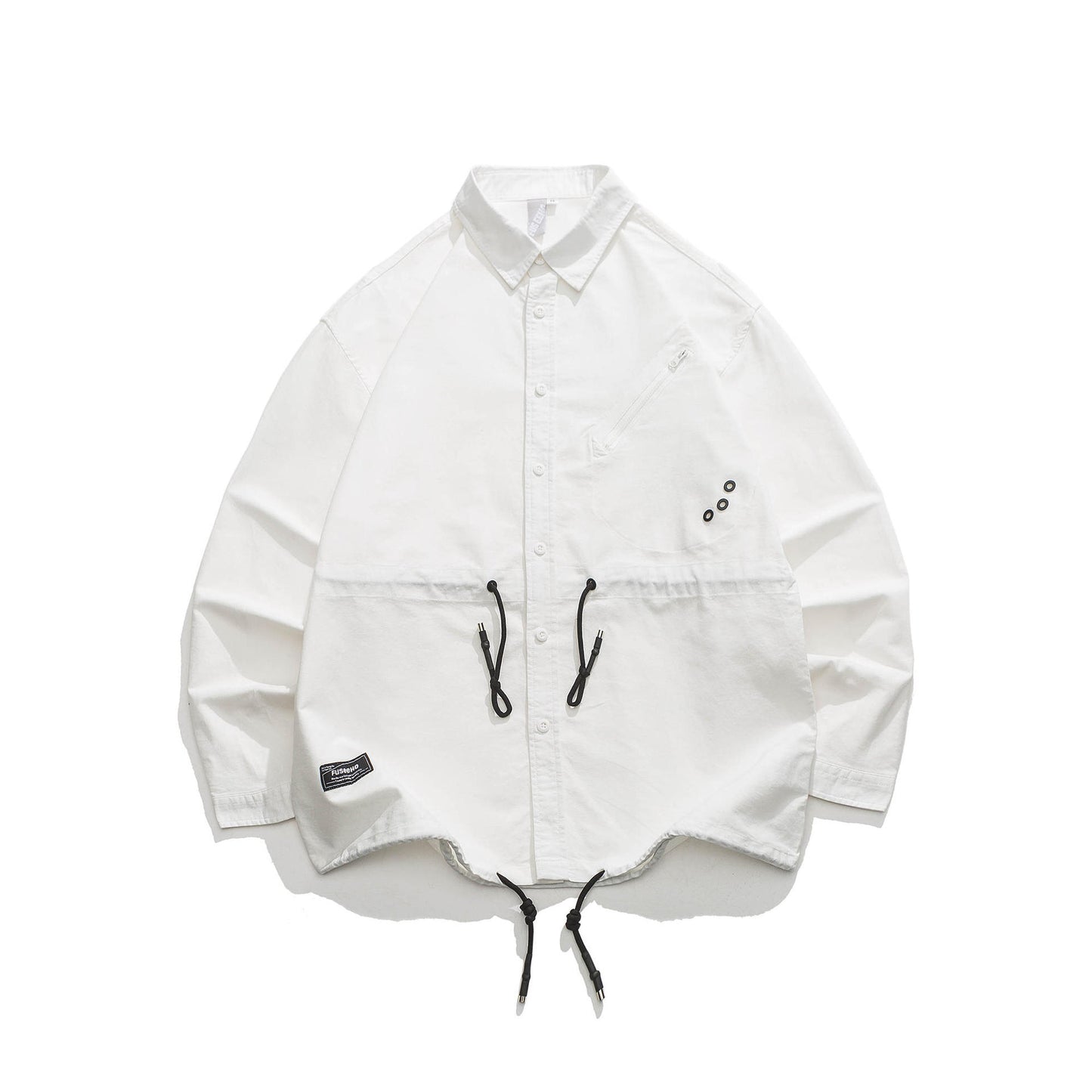 Drawstring lapel collar work shirt