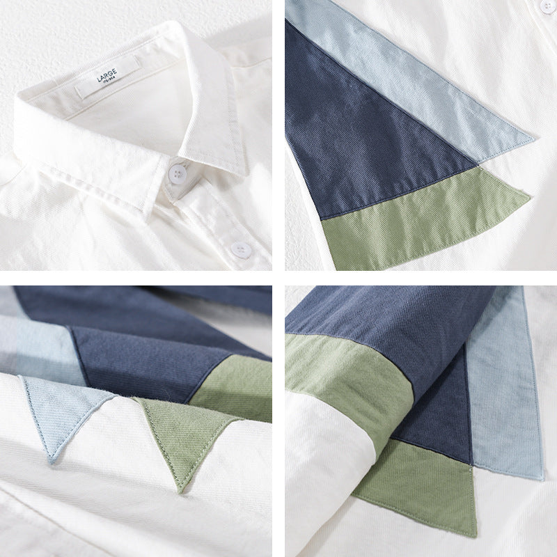 Easy-to-match color-block long-sleeved shirt