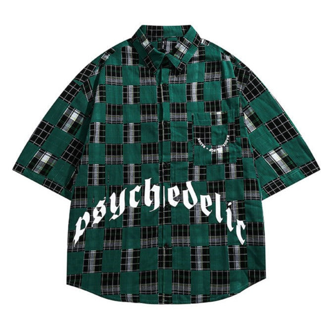 Green Plaid Letter Print Shirt