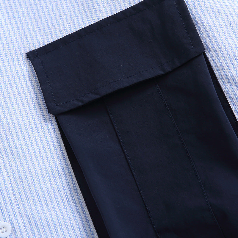 3D pocket switching striped shirt