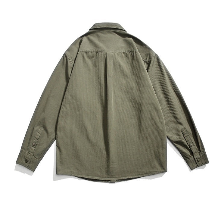 Retro plain pocket long sleeve shirt in four colors