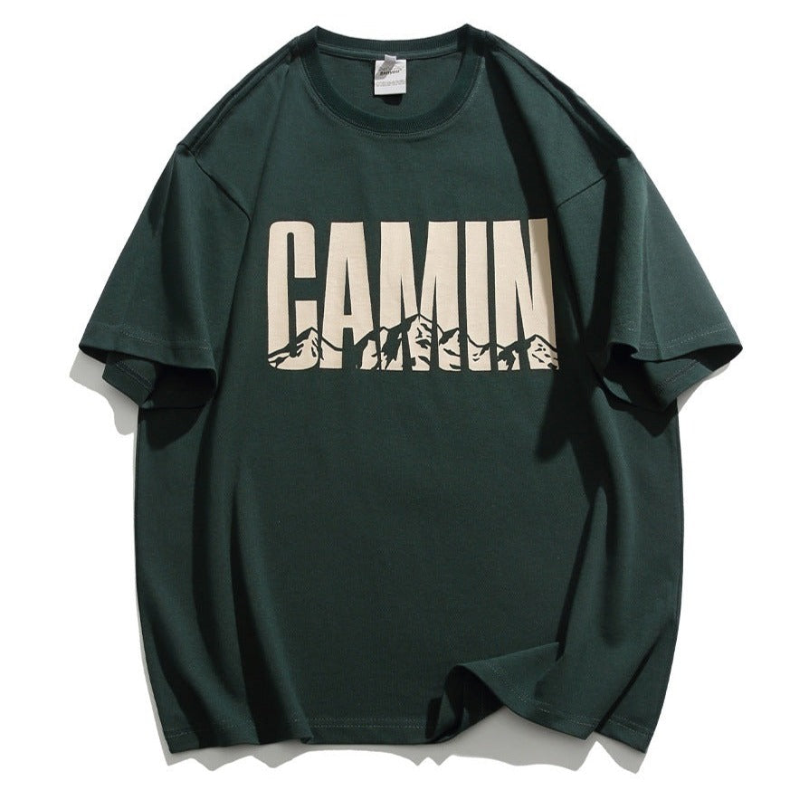 Summer cotton 240g round neck alphabet short sleeve T-shirt