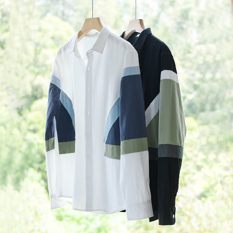 Easy-to-match color-block long-sleeved shirt