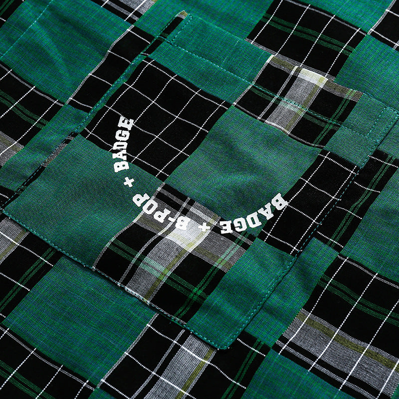 Green Plaid Letter Print Shirt