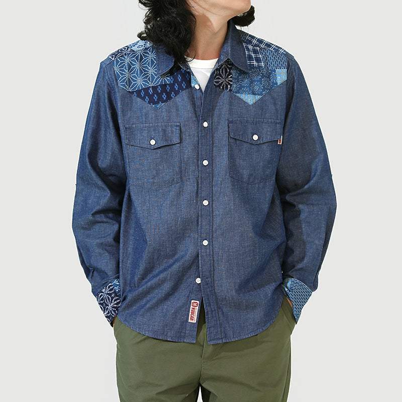 Patchwork Ethnic Denim Work Shirt